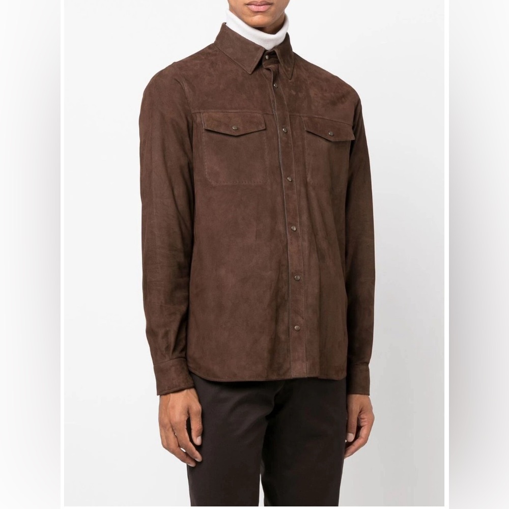 Ajmone Suede Button Shirt ( Deep Dark Brown) NWOT